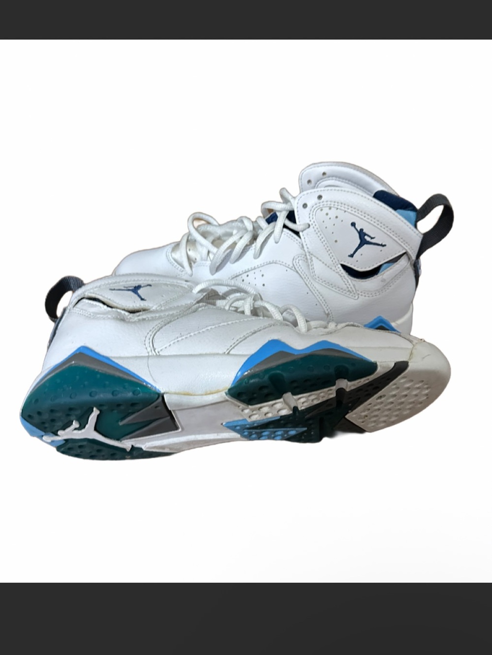 Jordan White Basketball Sneakers with Teal & Navy Accents